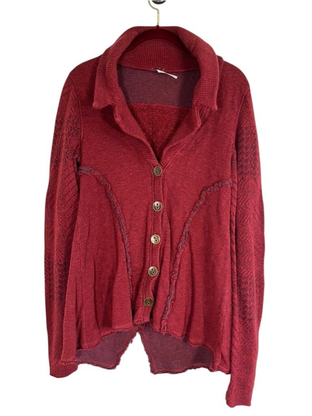 Free People Knit Sweater Jacket Red S Boho Indie‎ Folk Peasant